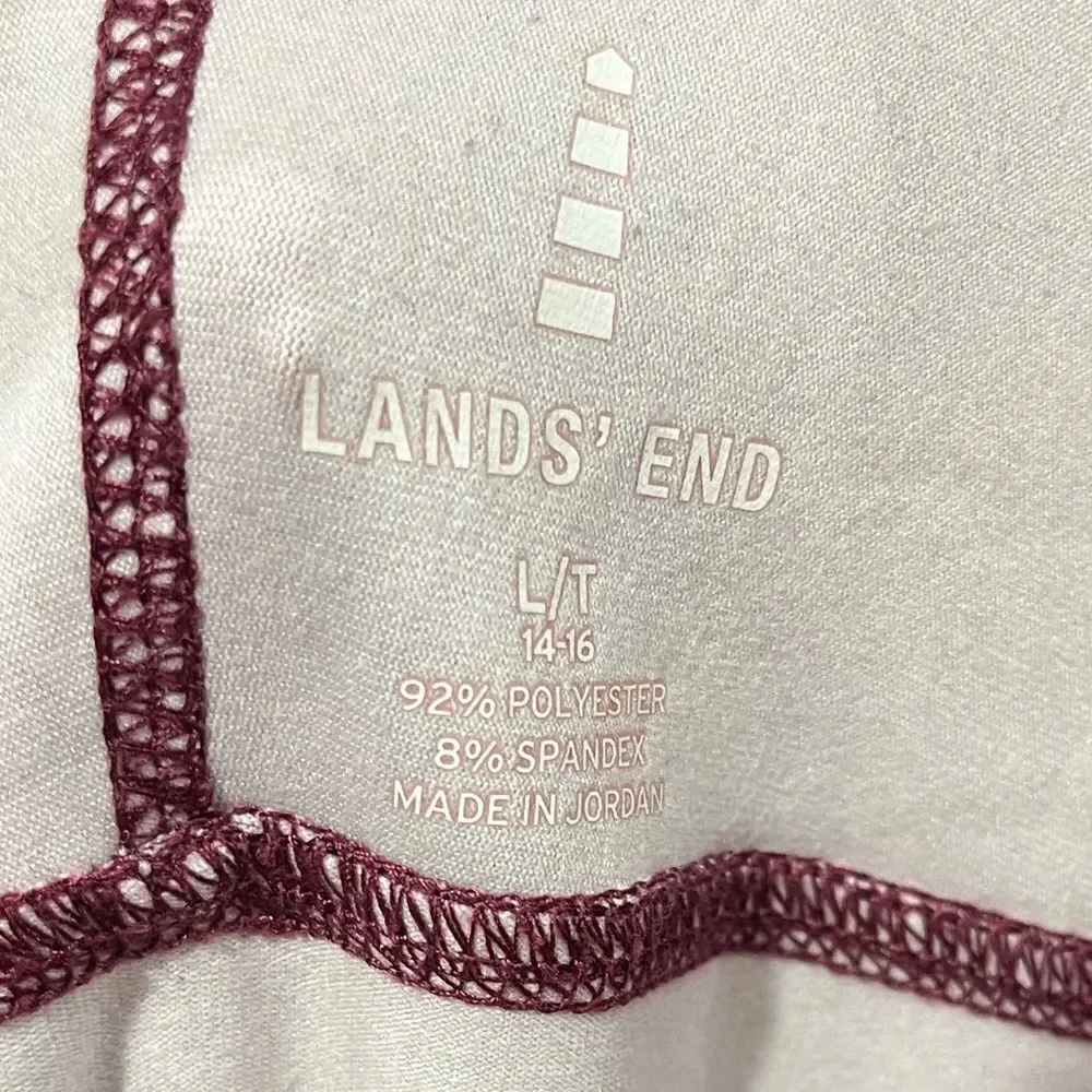 Lands' End Athletic Shirt Paisley Long Sleeve 1/4 Zip Pullover Stretch Pink L